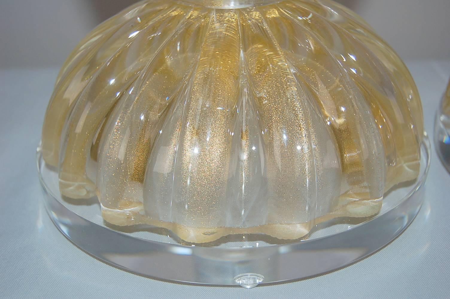 Matched Pair of Murano Table Lamps in Champagne Gold For Sale 2