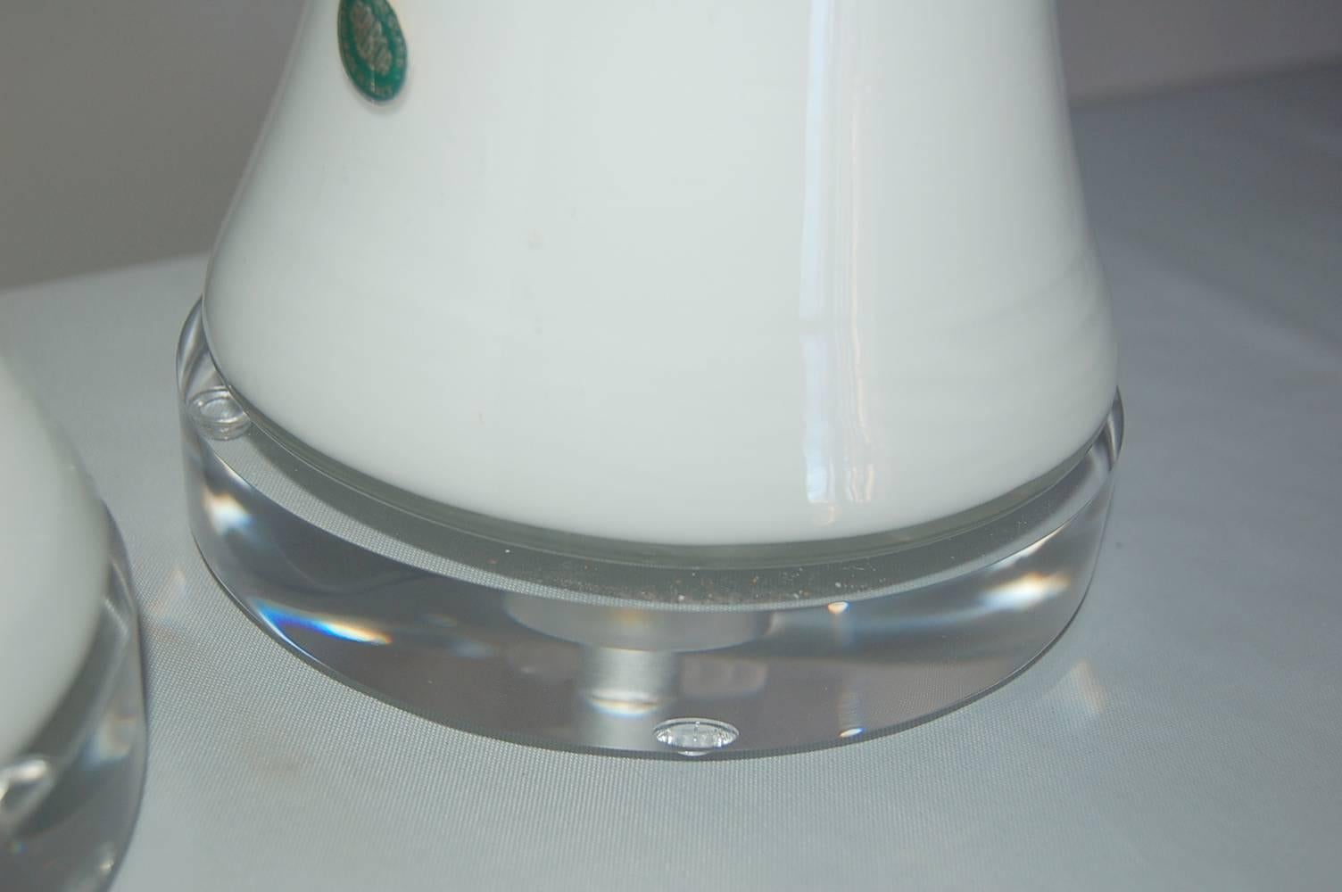 Murano Glass White Murano Vintage Italian Table Lamps  For Sale