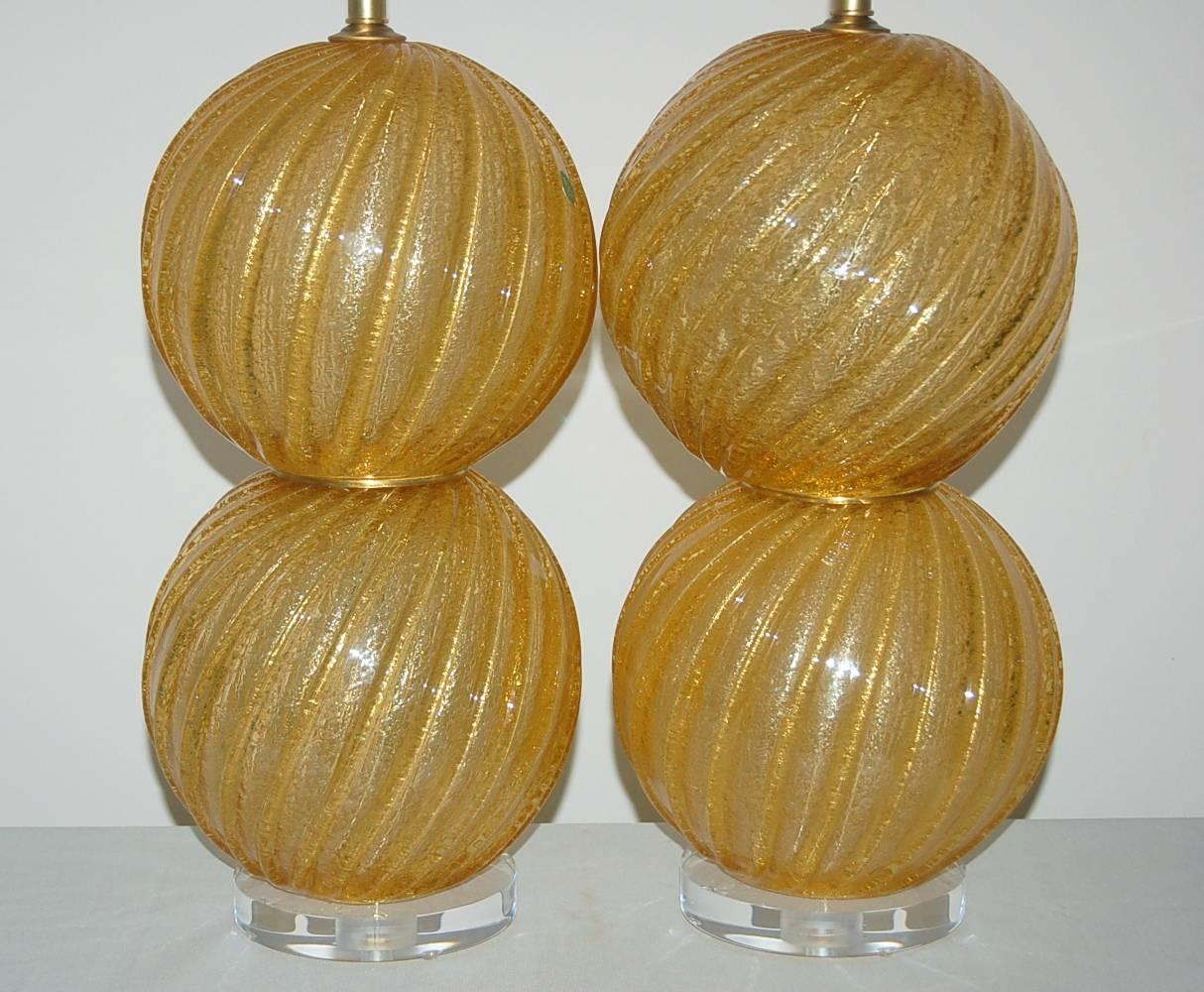 Gold Murano Vintage Italian Table Lamps In Excellent Condition For Sale In Little Rock, AR
