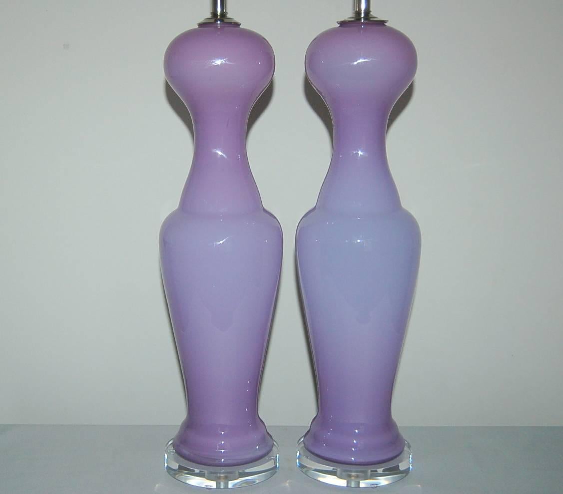 Mid-Century Modern Lavender Opaline Murano Vintage Italian Lamps  For Sale