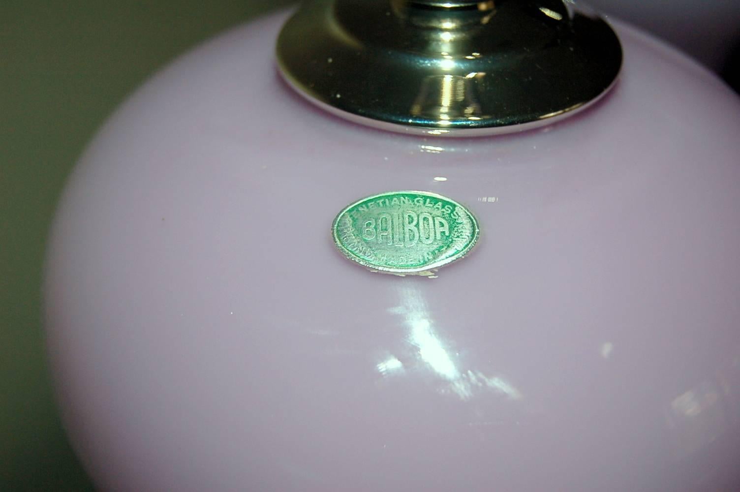 Brass Lavender Opaline Murano Vintage Italian Lamps  For Sale