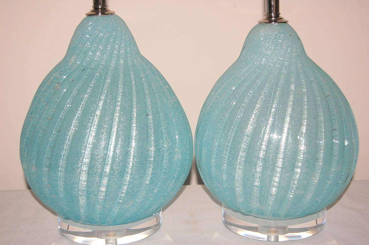 Mid-Century Modern Blue Murano Vintage Italian Table Lamps For Sale