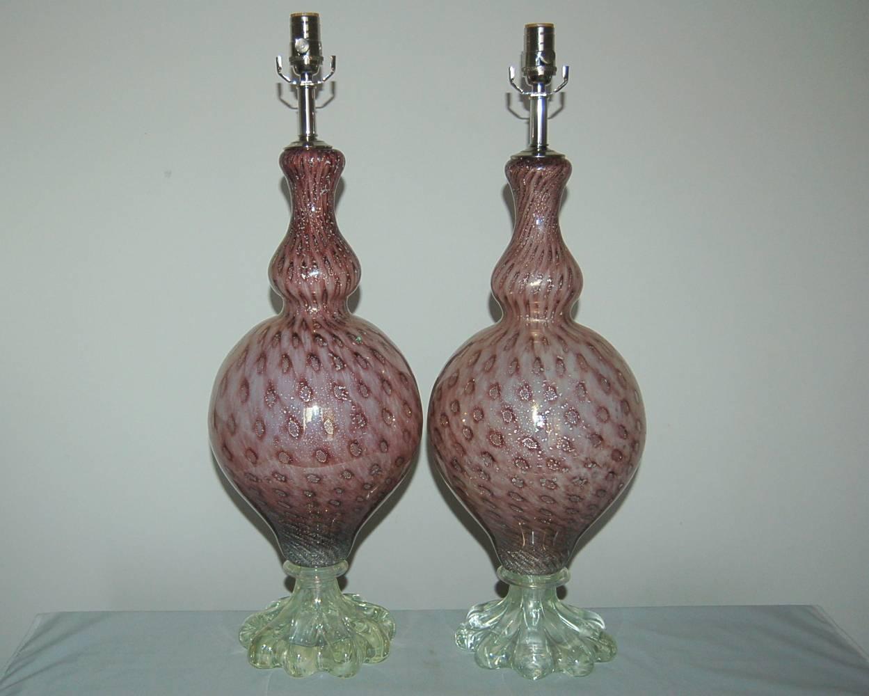 Hollywood Regency Lavender Murano Vintage Italian Table Lamps For Sale
