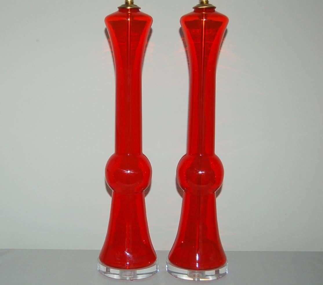 Mid-Century Modern Red Murano Vinatge Italian Table Lamps For Sale