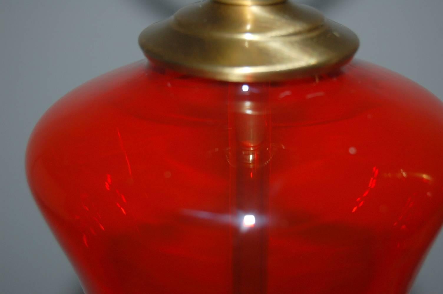 Brass Red Murano Vinatge Italian Table Lamps For Sale