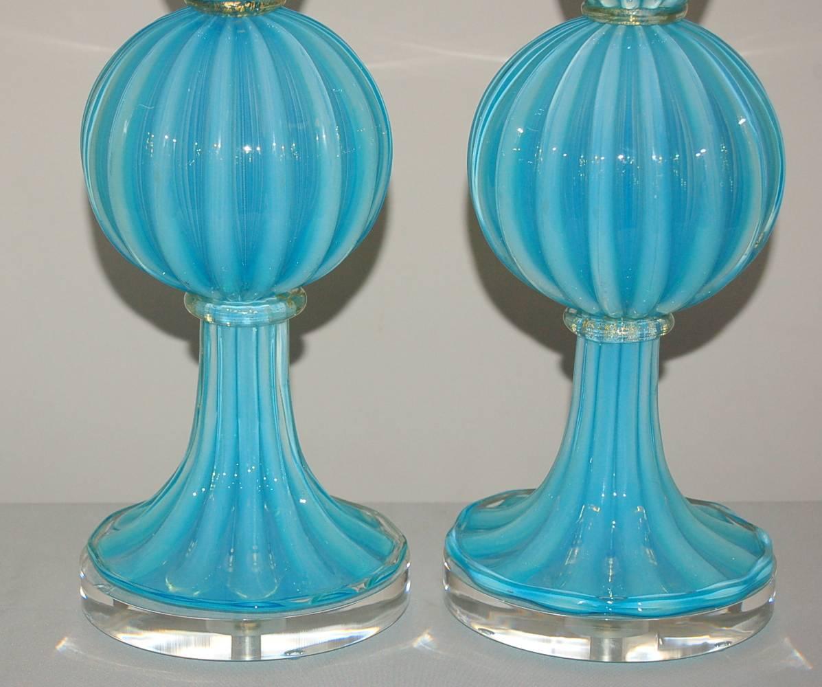 Mid-Century Modern Blue Opaline Vintage Italian Table Lamps For Sale