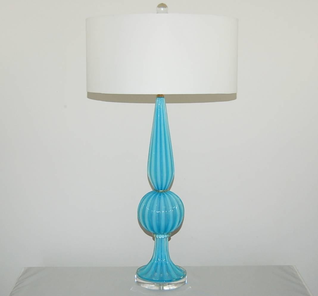 Blue Opaline Vintage Italian Table Lamps In Excellent Condition For Sale In Little Rock, AR