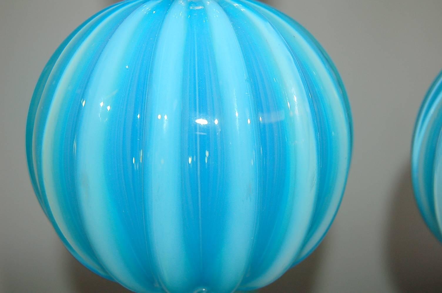 Murano Glass Blue Opaline Vintage Italian Table Lamps For Sale