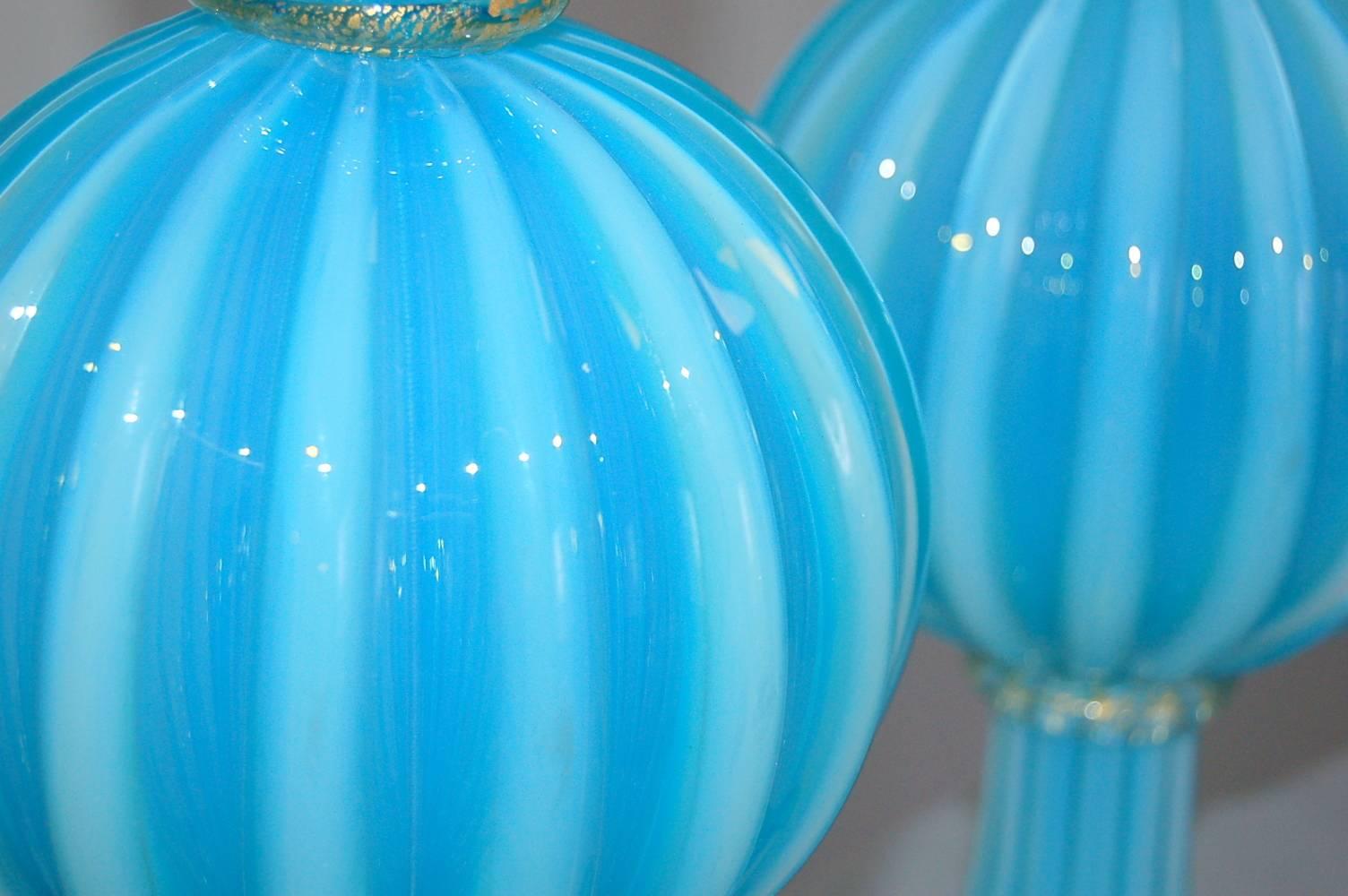 Blue Opaline Vintage Italian Table Lamps For Sale 3