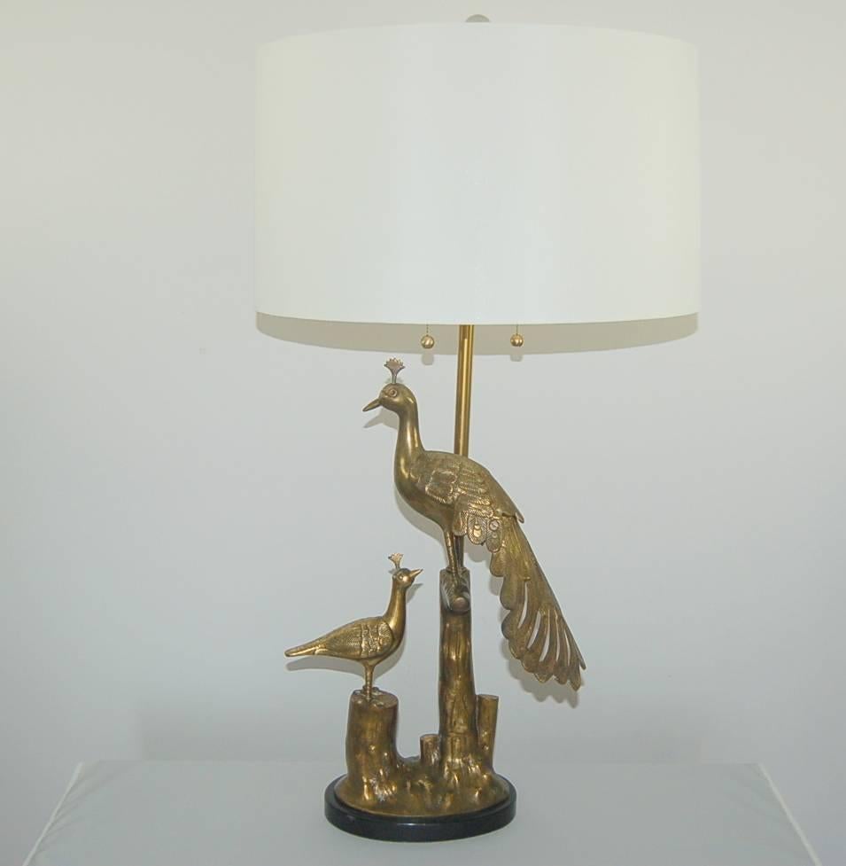 Brass Peacock Vintage Italian Lamps by Marbro  In Excellent Condition For Sale In Little Rock, AR