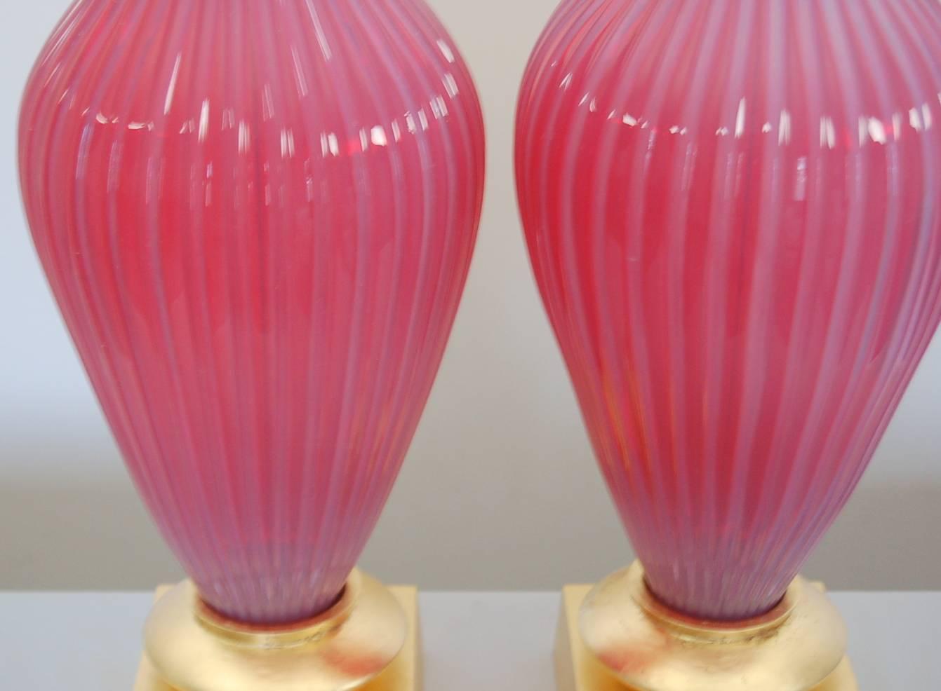 Italian Pink Opaline Murano Vintage Table Lamps by Marbro For Sale