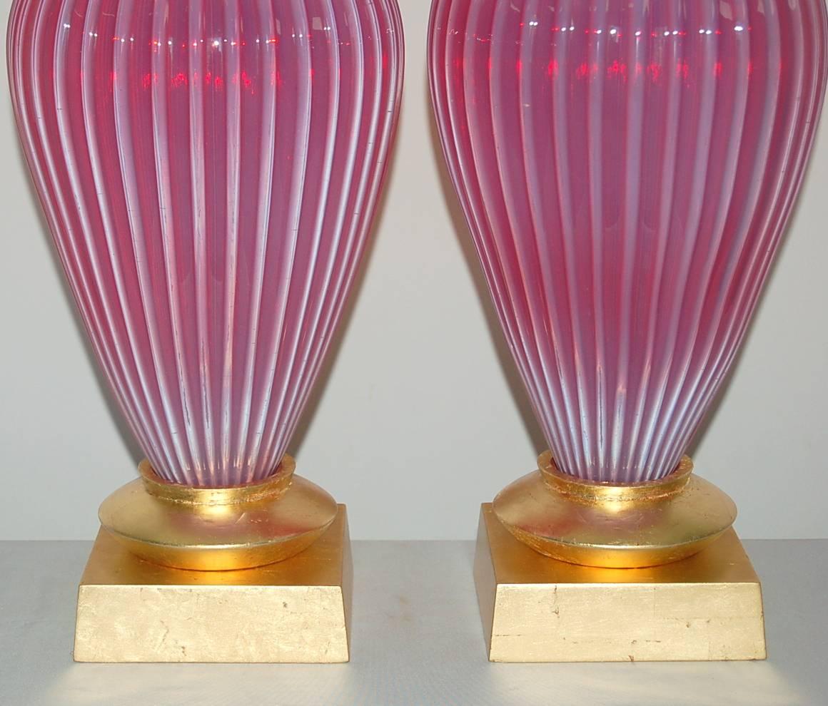 Mid-20th Century Pink Opaline Murano Vintage Table Lamps by Marbro For Sale