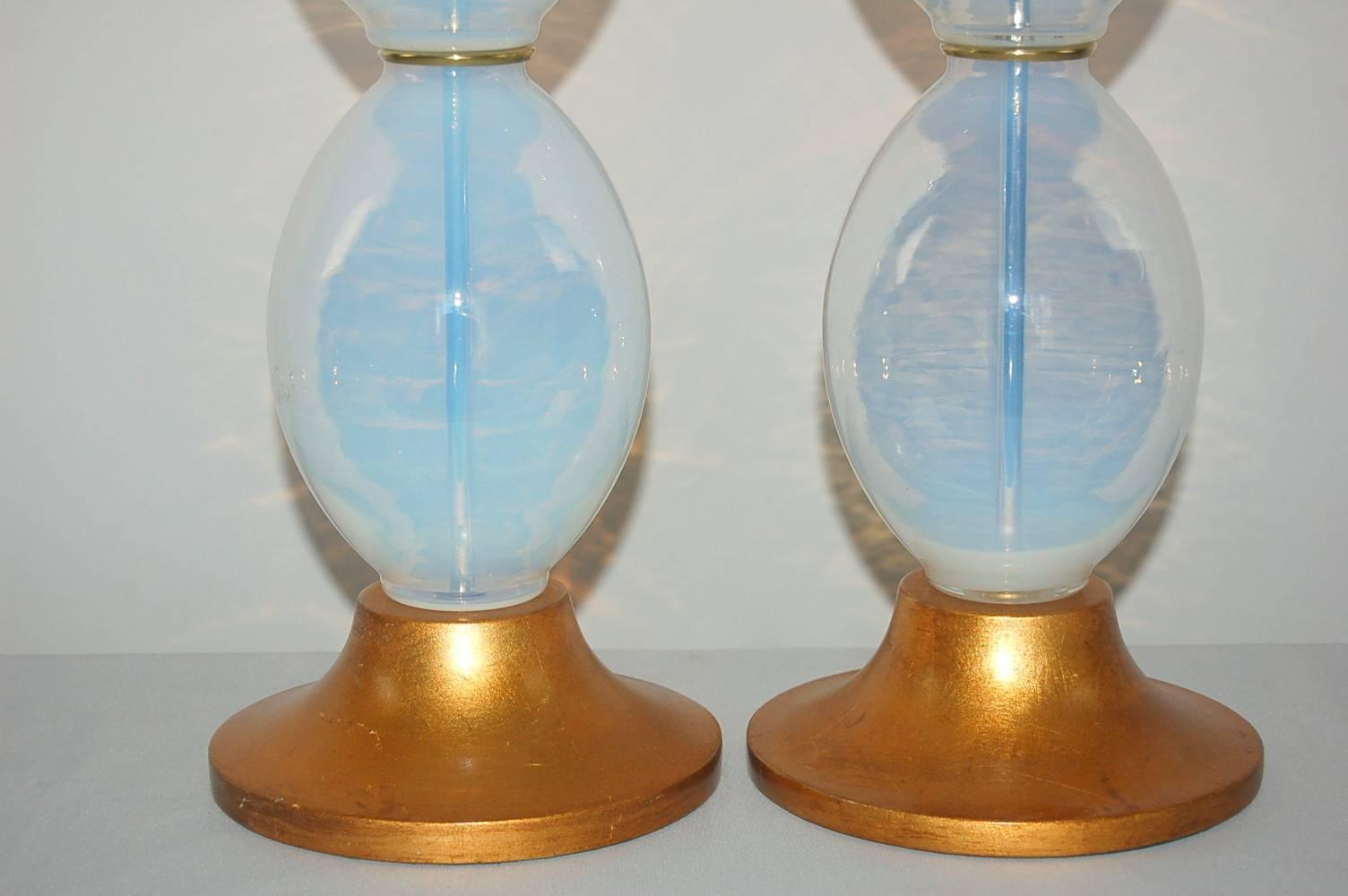 Mid-20th Century White Opaline Murano Vintage Italian Table Lamps For Sale