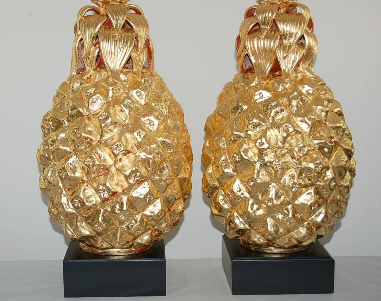 Hollywood Regency Gold Pineapple Italian Table Lamps by Marbro For Sale