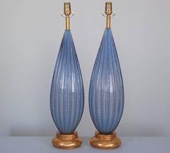 Lavender Murano Vintage Opaline Italian Table Lamps