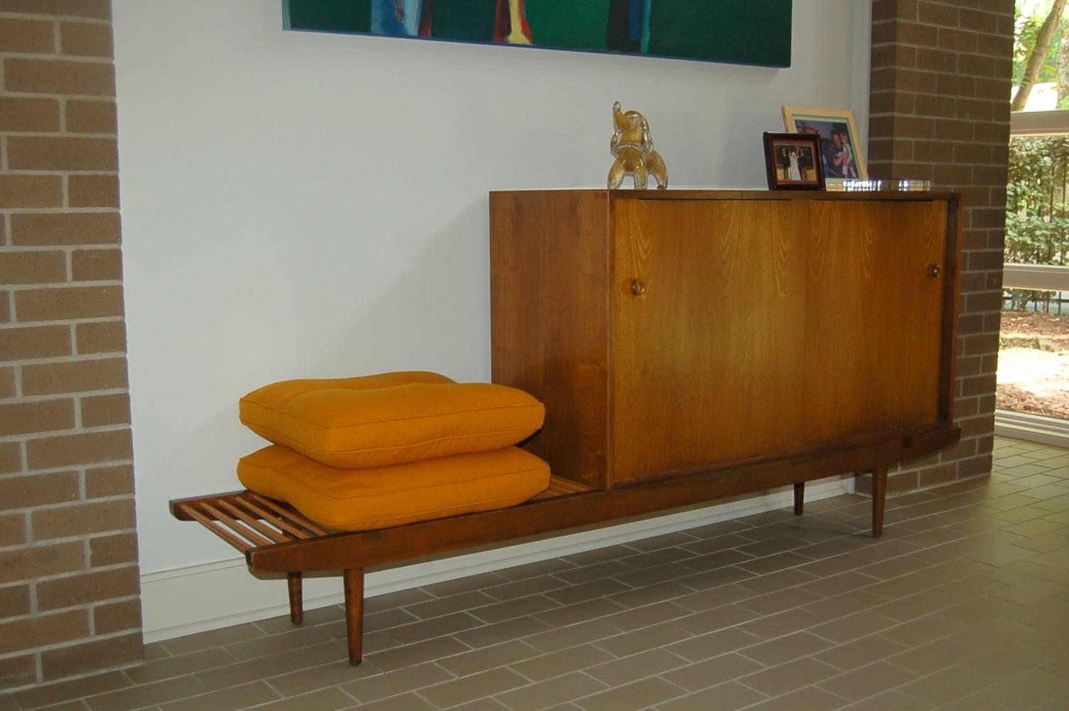 Walnut Milo Baughman Vintage Bench and Cabinet 