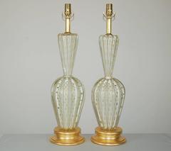 White Murano Lamps with Bubbles and Gold