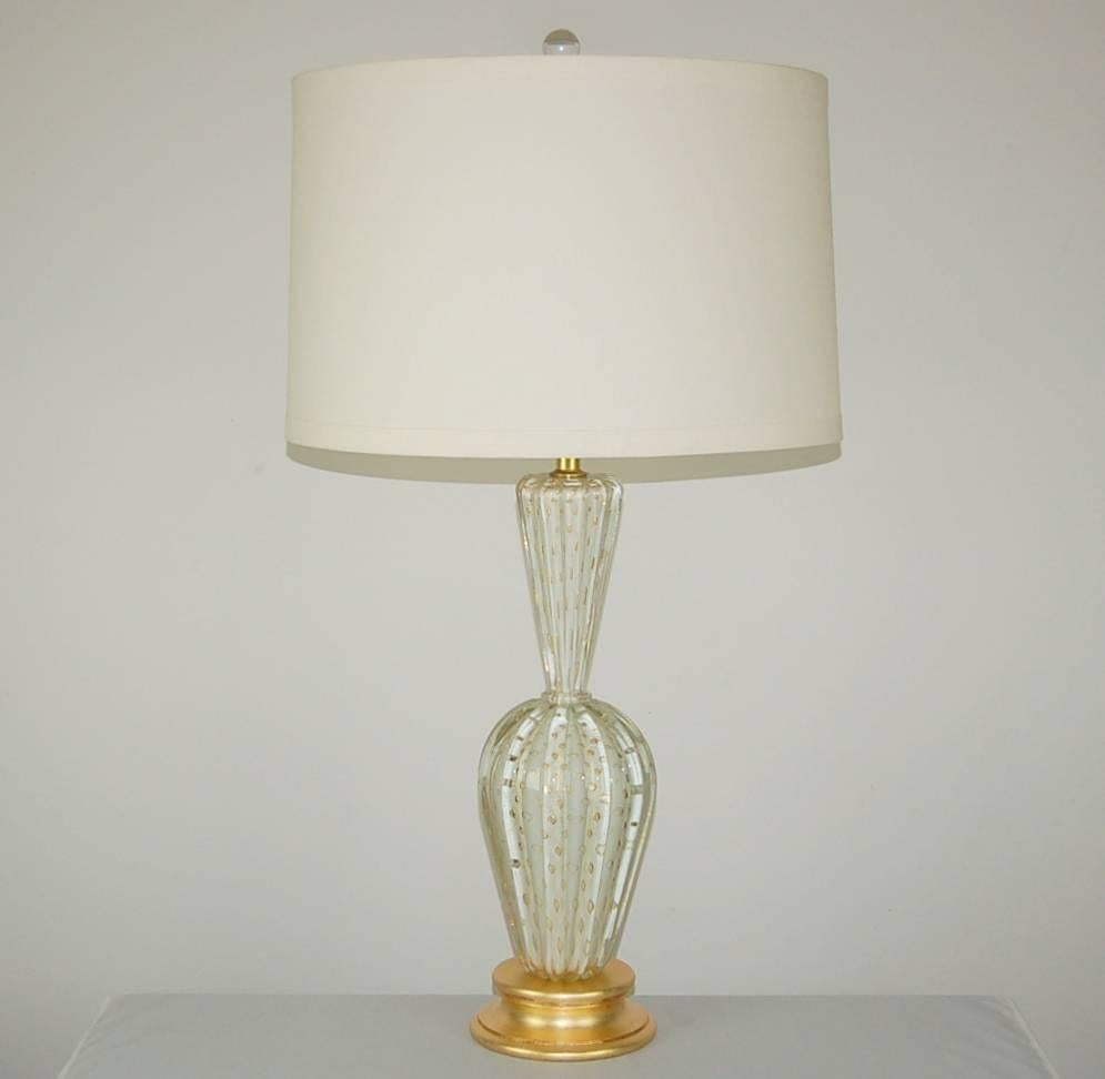 Italian White Murano Lamps with Bubbles and Gold For Sale