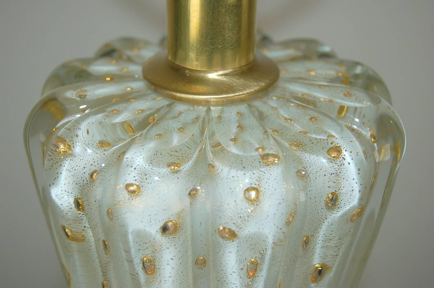 White Murano Lamps with Bubbles and Gold For Sale 1