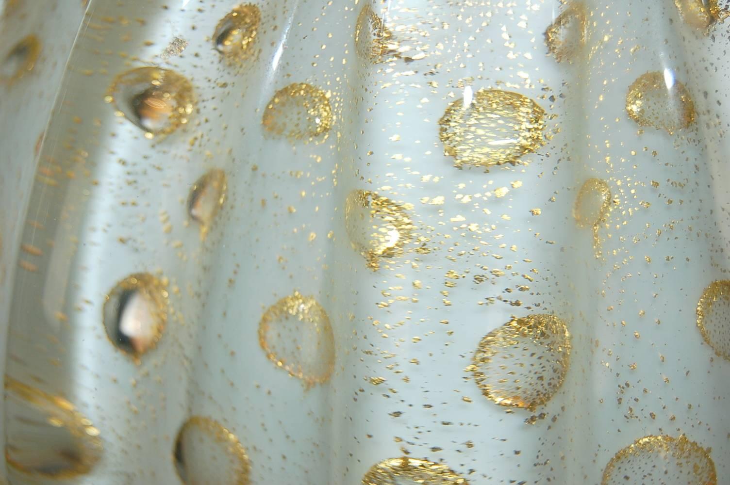 White Murano Lamps with Bubbles and Gold For Sale 3