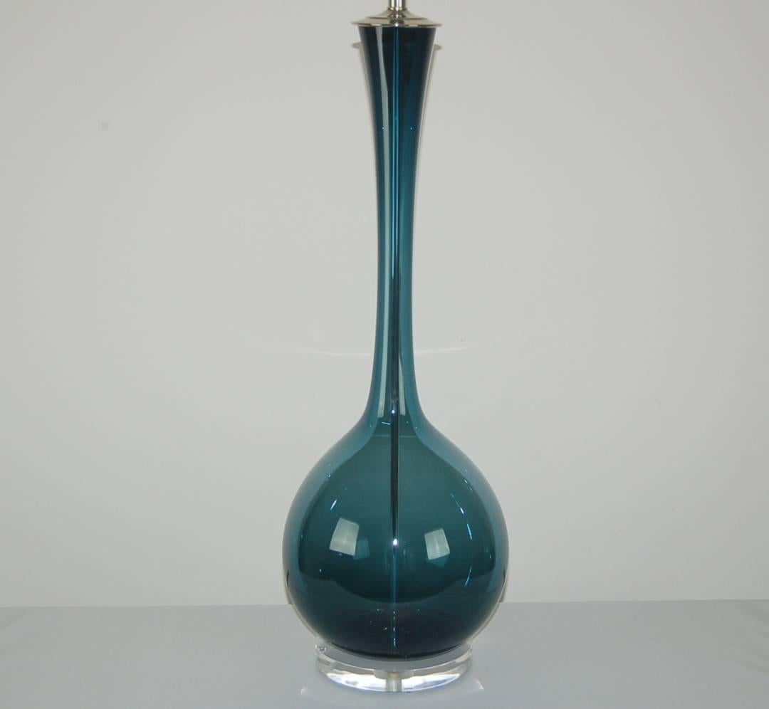 Mid-Century Modern Blue Vintage Glass Table Lamp by Arthur Percy and Marbro For Sale