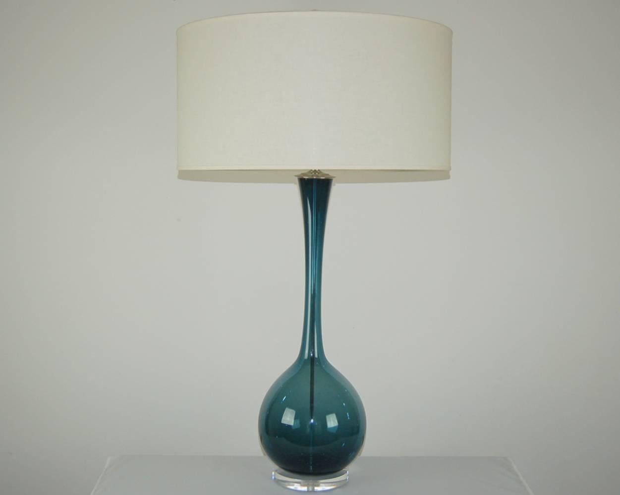 Swedish Blue Vintage Glass Table Lamp by Arthur Percy and Marbro For Sale