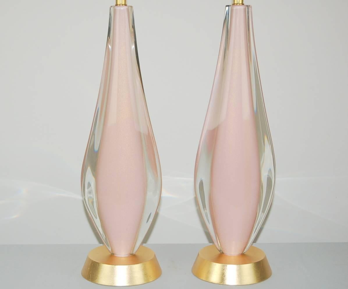 Hollywood Regency Pink Murano Table Lamps Sommerso