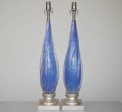 Blue Murano Vintage Italian Table Lamps Pulegoso