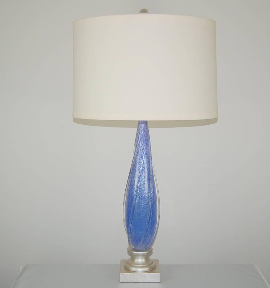 Blue Murano Vintage Italian Table Lamps Pulegoso In Excellent Condition For Sale In Little Rock, AR