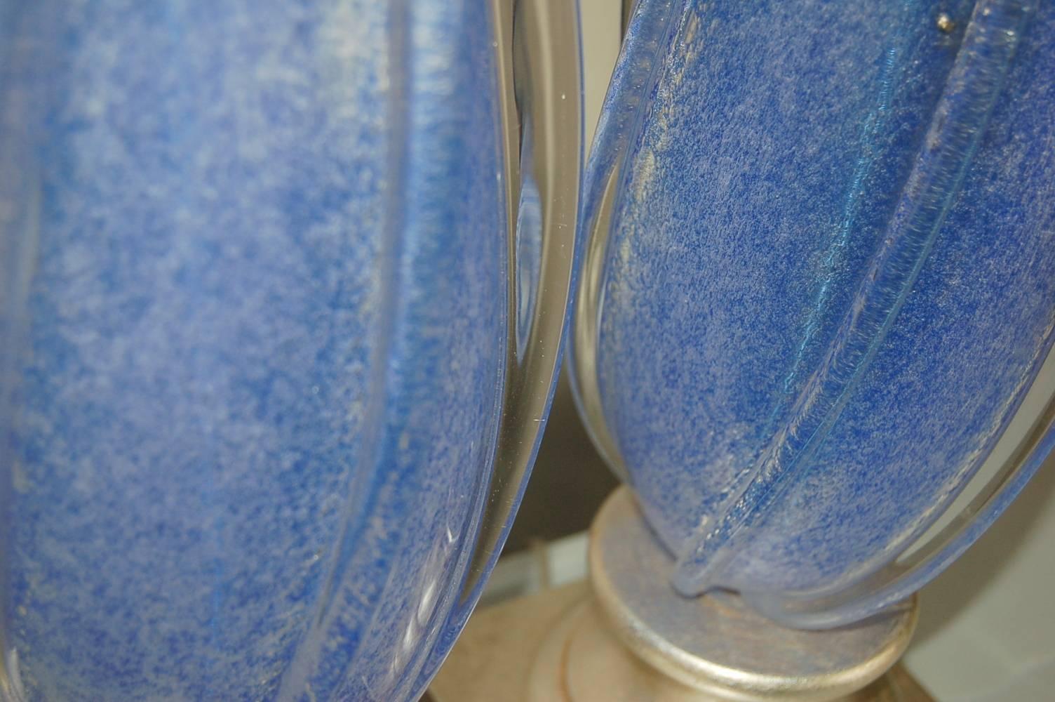 Blue Murano Vintage Italian Table Lamps Pulegoso For Sale 2