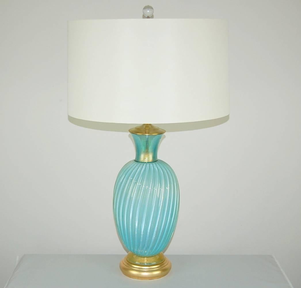 Hollywood Regency Blue Murano Vintage Table Lamps by Archimede Seguso For Sale