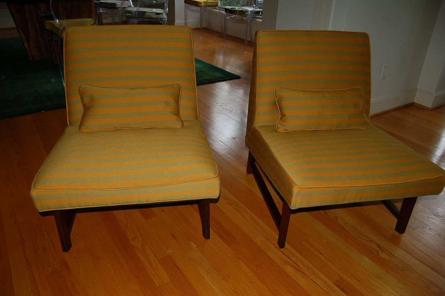 Green Striped Slipper Chair Pair by Dunbar For Sale 2