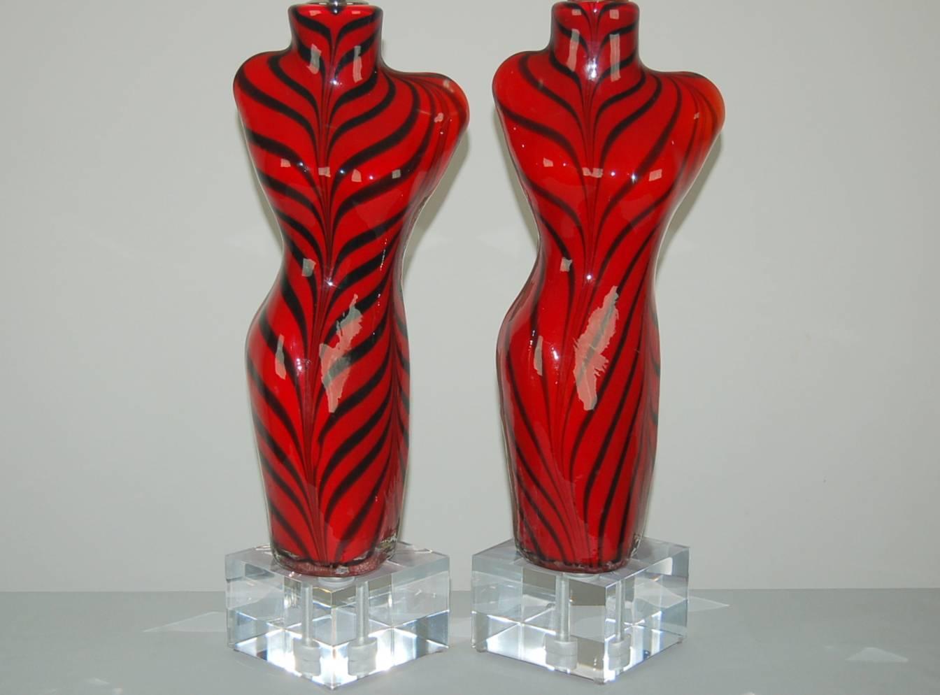 Organic Modern Matched Pair of Venus De Milo Murano Lamps in Tiger Stripes For Sale