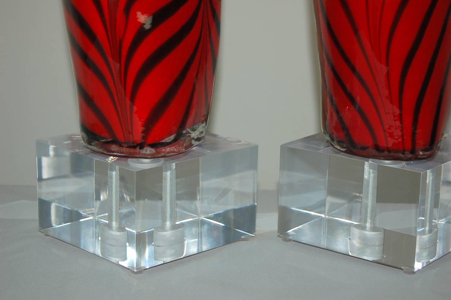 Italian Matched Pair of Venus De Milo Murano Lamps in Tiger Stripes For Sale