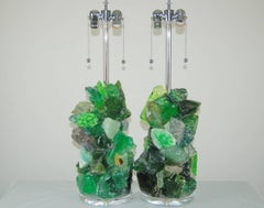 Green Tumbled Glass Lamps by Swank Lighting