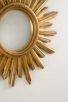 Mid-Century Gilt Convex Sunburst Mirror, 1960s