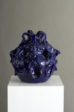 Hand-Crafted Organic Modern Ceramic Vessel with Faces by John Rezner