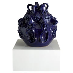 Hand-Crafted Organic Modern Ceramic Vessel with Faces by John Rezner