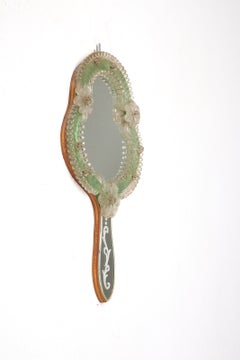 Mid-Century Murano Glass Floral Decorative Hand Mirror, Italy