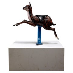 Mid-Century Playground Carousel Deer Sculpture with Original Patina