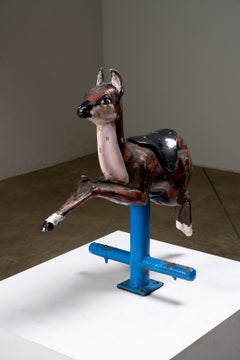Mid-Century Playground Carousel Deer Sculpture with Original Patina