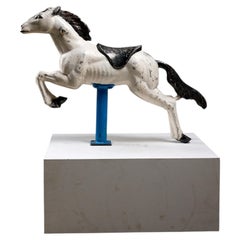 Mid-Century Industrial Aluminum Carousel Horse Figure on Stand