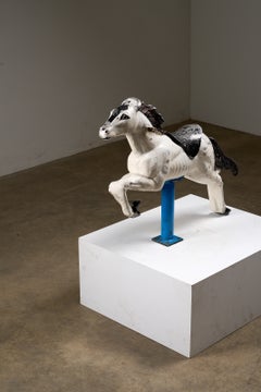 Mid-Century Industrial Aluminum Carousel Horse Figure on Stand