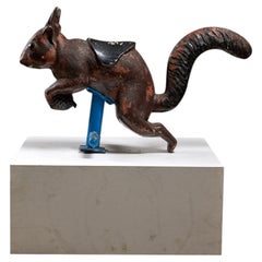 Mid-Century Industrial Aluminum Carousel Squirrel Figure on Stand