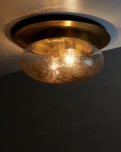 Luminaire de plafond en verre à bulles et laiton, signé Cosack, Allemagne, années 1960