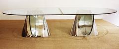 Two Brueton Pinnacle Table Bases Designed by Jay Wade Beam with Custom Glass Dem