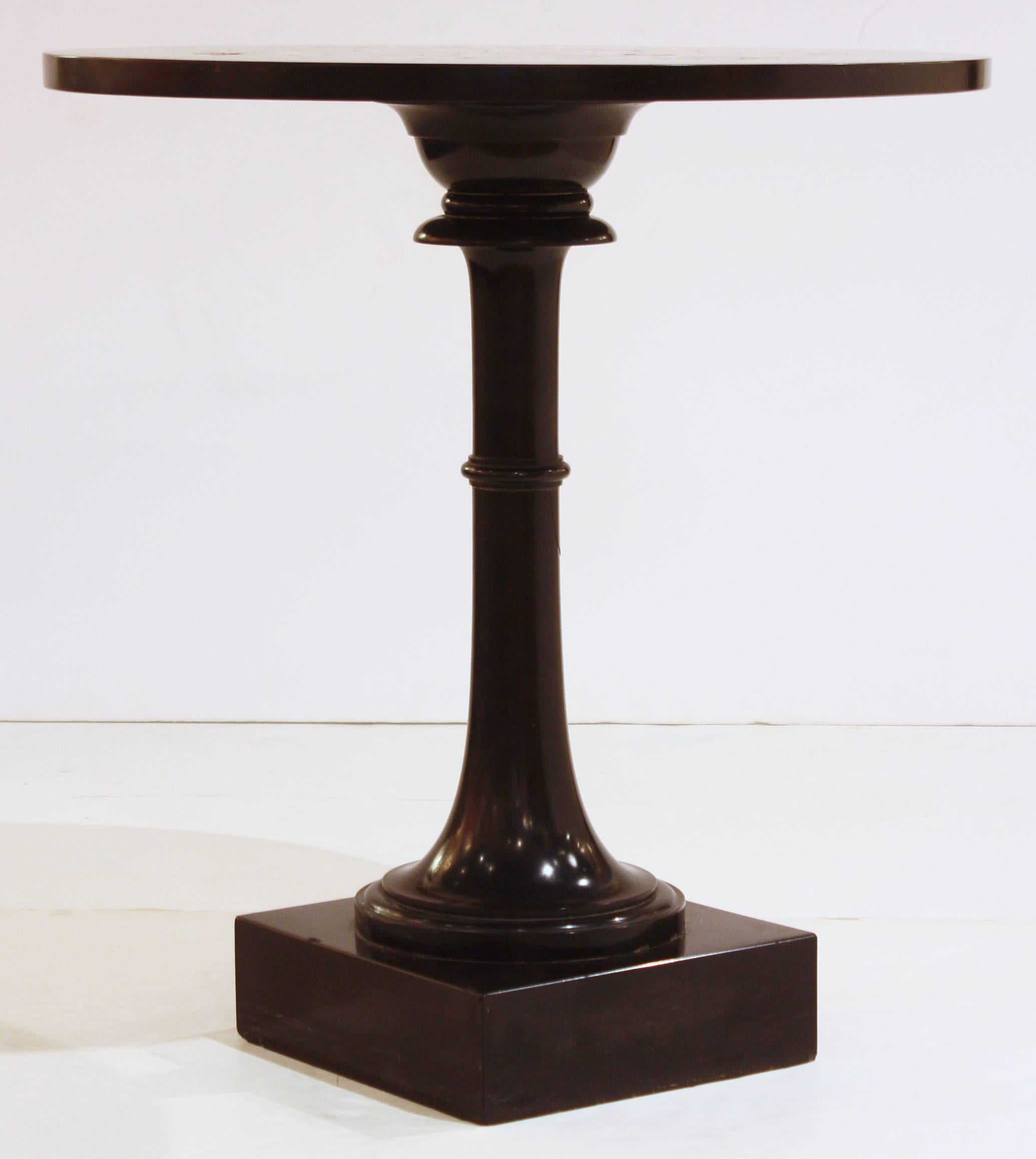 19th century table of Belgium black marble with specimen marble and hard stone inlaid top