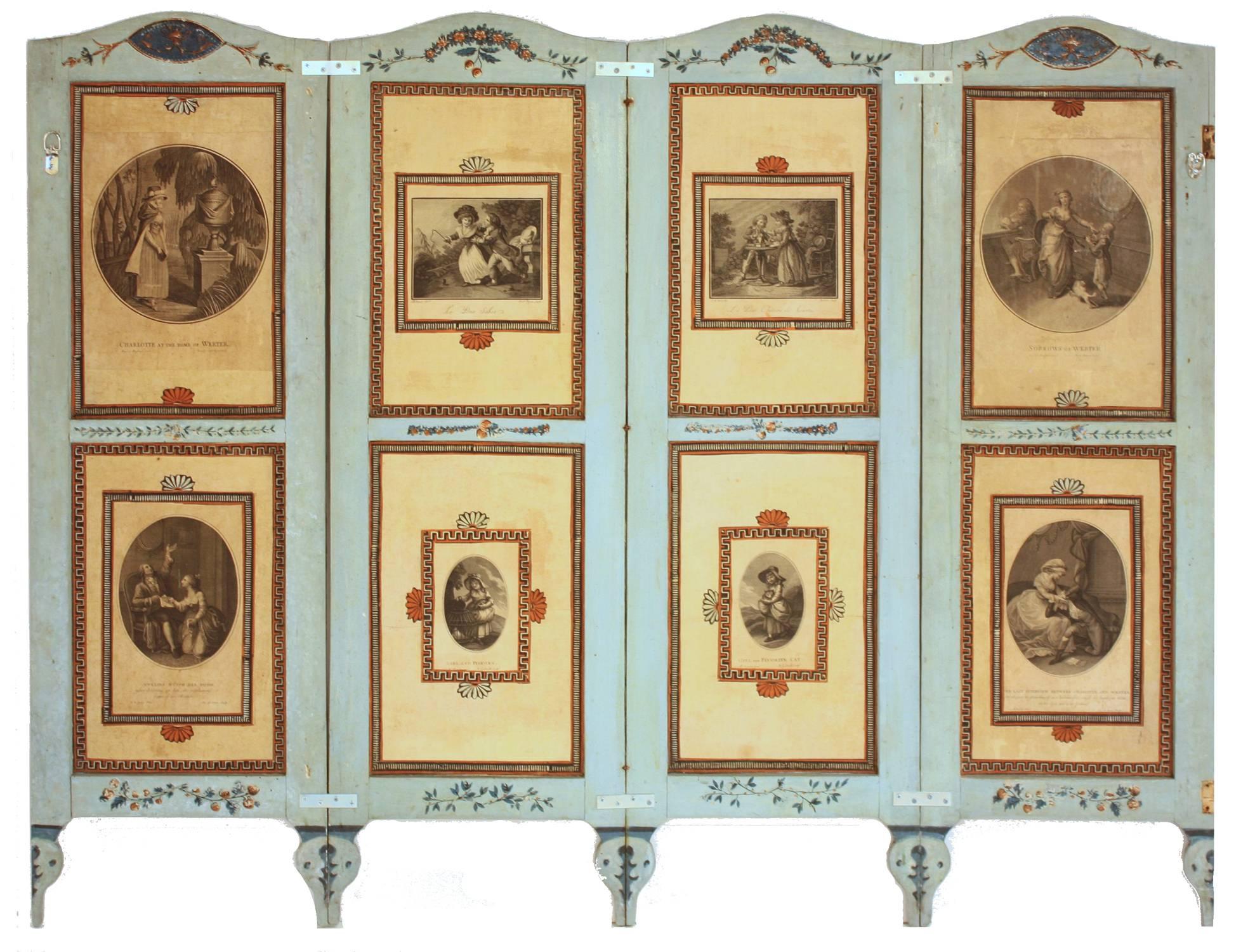 A French Neoclassical Four-Panel Wallpaper Screen In Good Condition In Dallas, TX