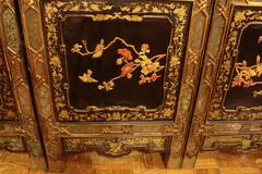 19th Century Chinese Hardwood, Black Lacquer, Eglomise Stone Six Panel Screen