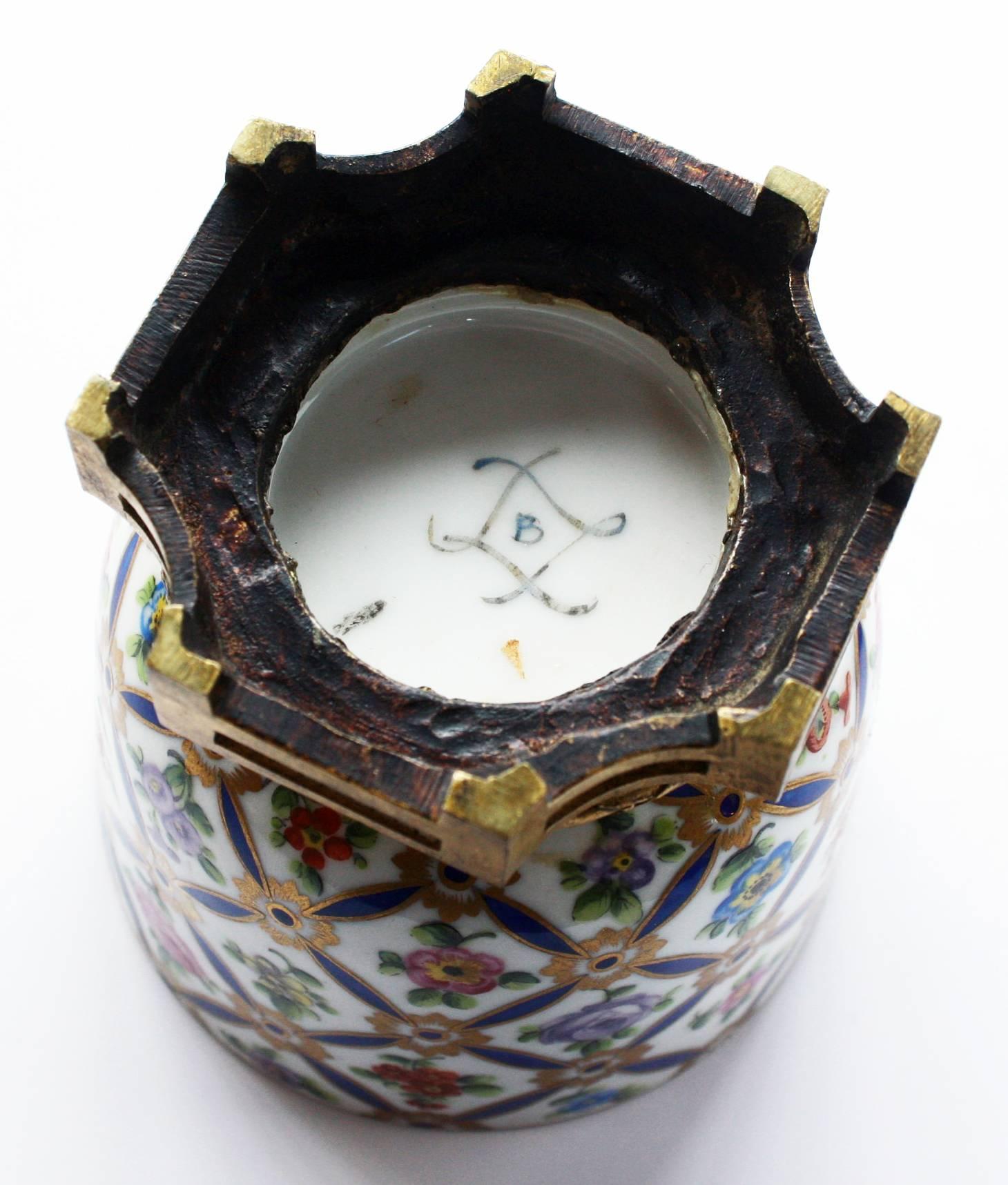 French Sevres Porcelain Covered Jar with Gilt Bronze Mounts